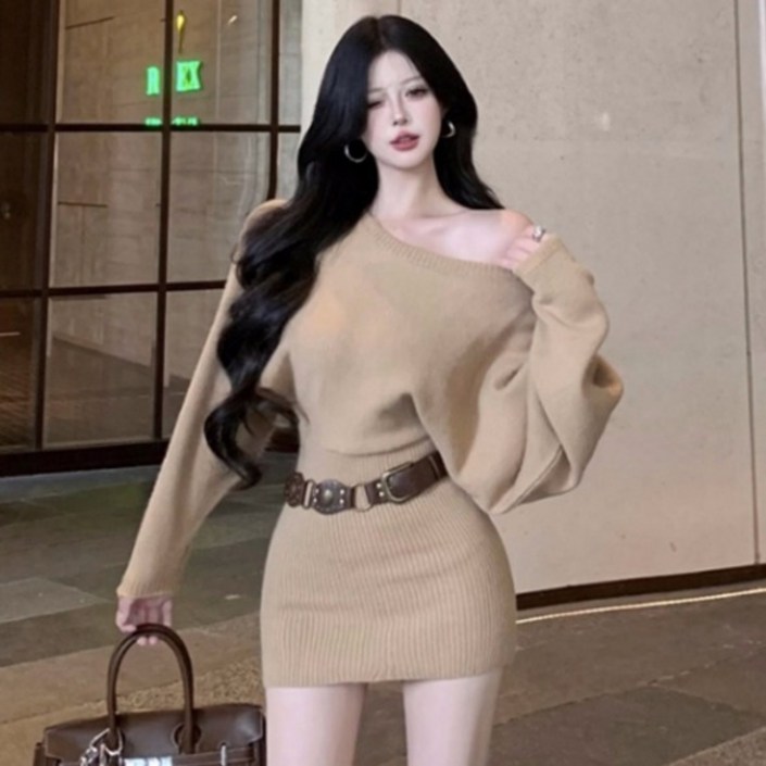 피어니스트 가오리핏 오프숄더 슬림 H라인 미니 원피스