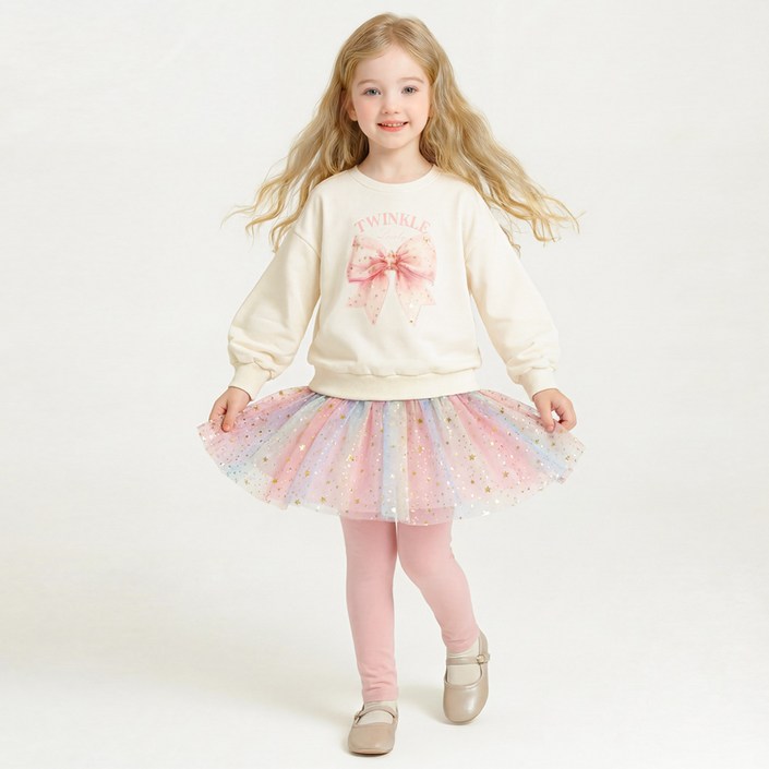 앤디애플 아동용 샬롯무지개 치마레깅스 상하복 세트