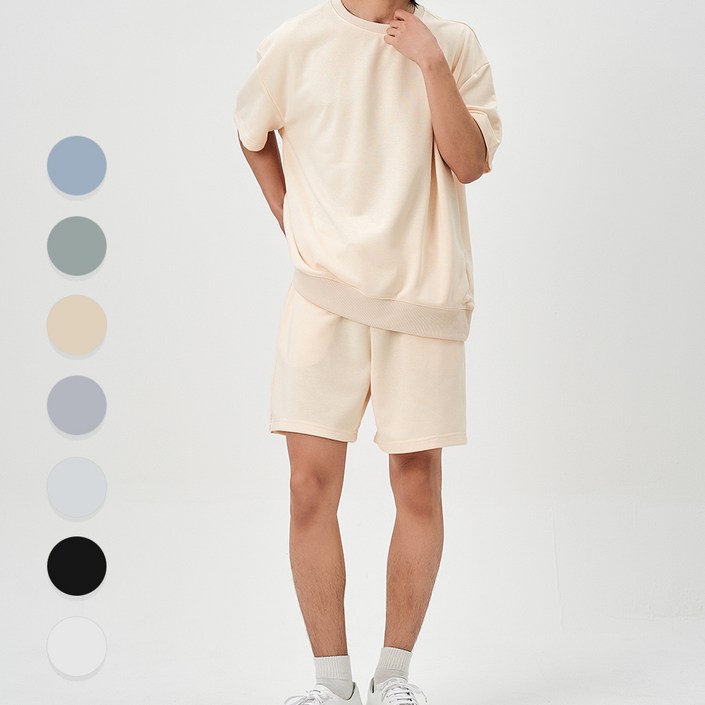 오버캐스트 남성용 반팔 크루넥 셋업