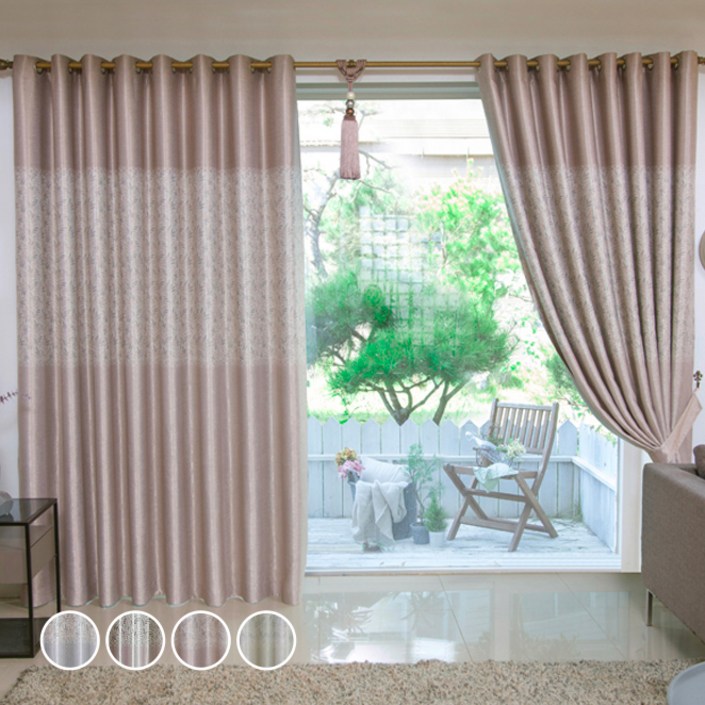 지나송 뉴리엘 아일렛 암막커튼 2p  커튼끈 2p  후사고리 2p  나사  커튼봉 세트