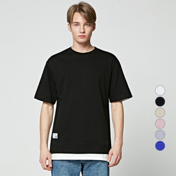 앨빈클로 남녀공용 특양면 오버핏 레이어드 반팔 티셔츠 AST3512