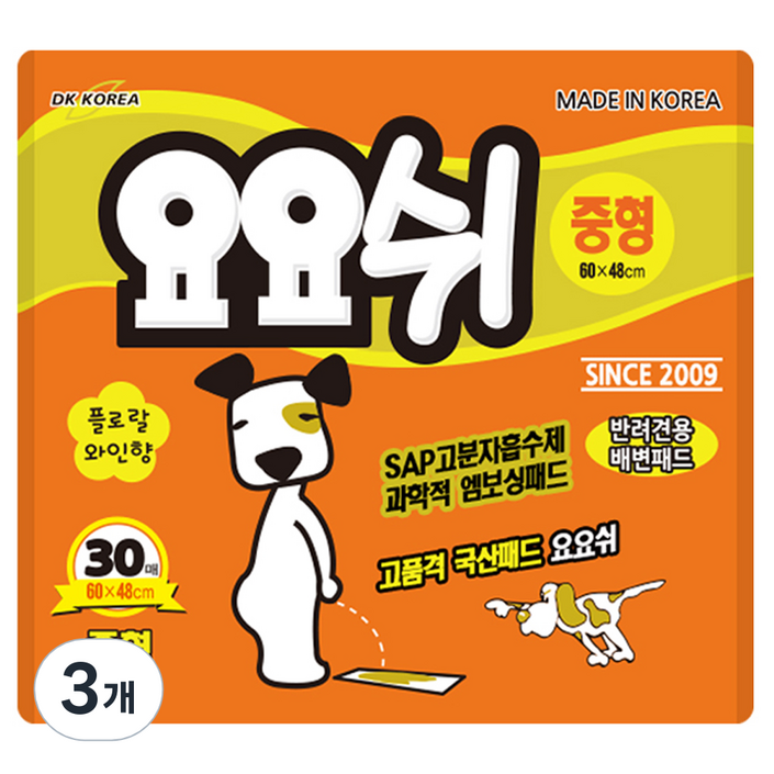 요요쉬 반려견용 배변패드 플로랄 와인향 30매 중형