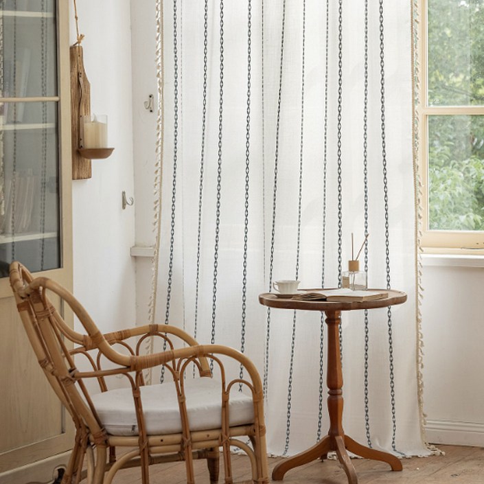 지앤와이 컨트리 화이트 컬러자수 태슬 커튼