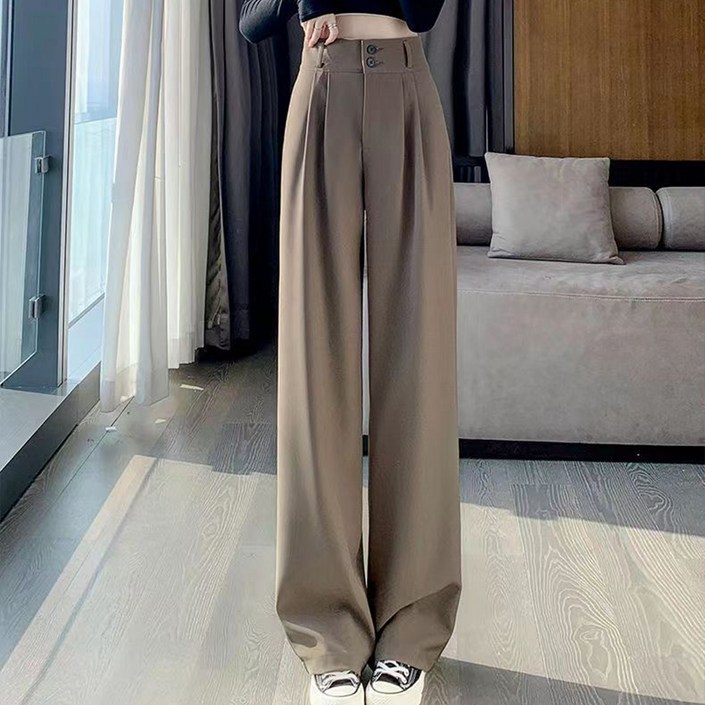 엘쏘 여성용 봄 가을 투턱 와이드 슬랙스