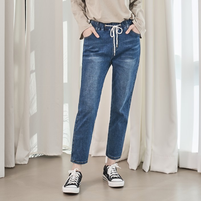 진마니아 여성용 허리 스트링 밴딩 소프트 블루 배기진 CC2W38 진마니아 여성용 허리 스트링 밴딩 소프트 블루 배기진 CC2W38