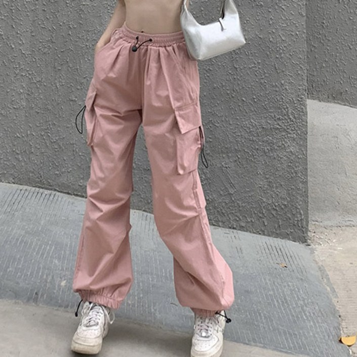 파라다이소 여성용 편안한 카고 스트링조절 조거핏 루즈 팬츠