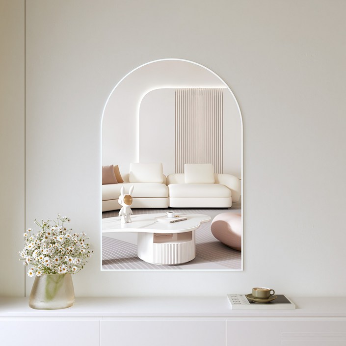 뷰티피크 아치형 벽거울 화정대거울 육실거울 400 x 600 mm, 화이트