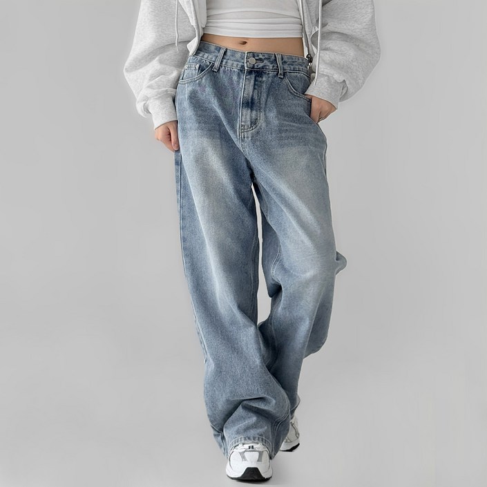 여성용 숏기본롱 기장 데일리 와이드 데님 팬츠 LW1009