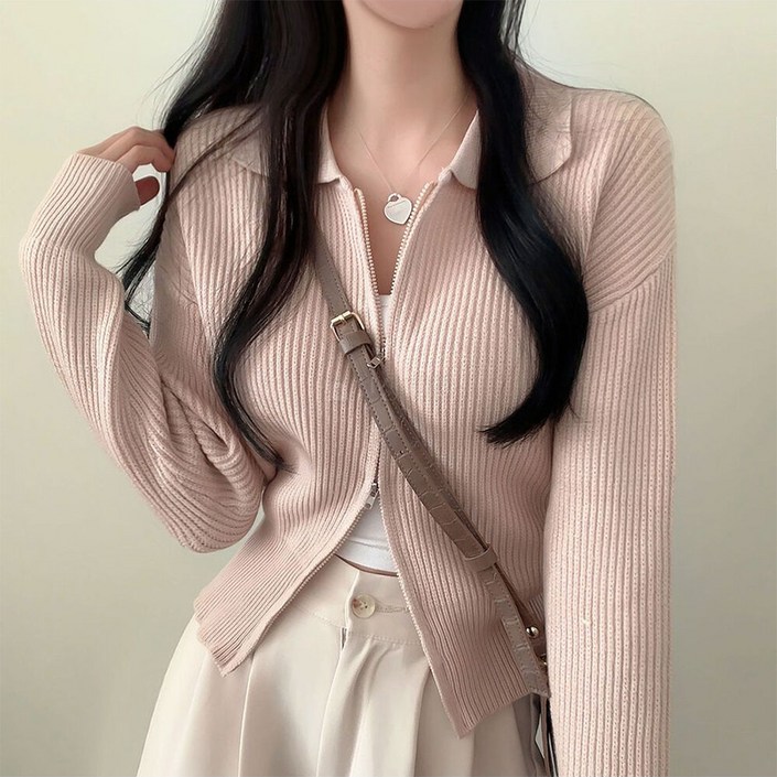 아델모아 여성용 비코 투웨이 데일리 카라 집업 긴팔 니트