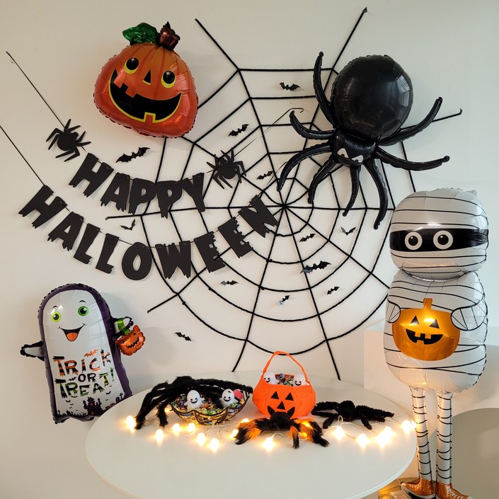 이벤트홀릭 할로윈 거미줄 풍선 장식 파티용품 세트, 1.거미 풍선세트