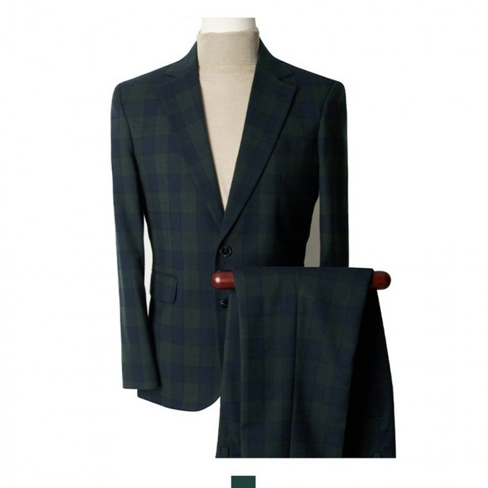 카키체크 울모직 남자세미정장