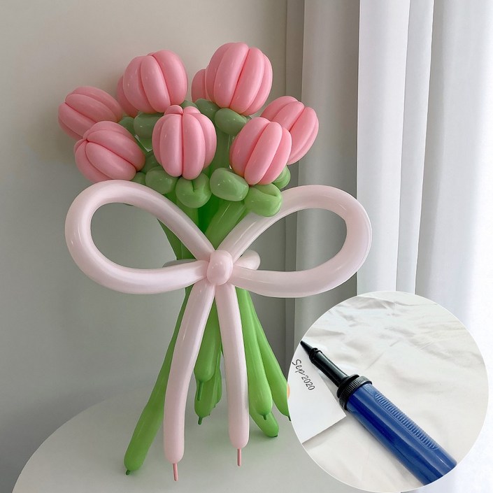 DIY 요술풍선 핑크 튤립 꽃다발 손펌프 by 파티아일랜드