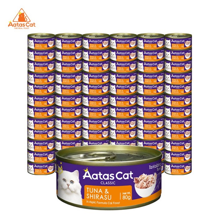 아타스 프리미엄 고양이 습식 주식캔, 혼합참치시라수치어, 80g, 72개