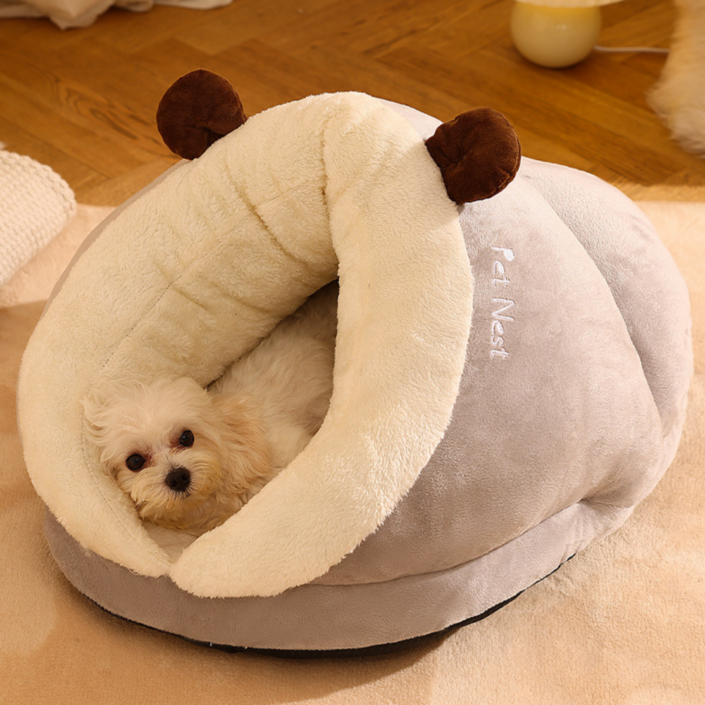 슈프렌 펫 슬리퍼형 쿠션낭 숨숨집 고양이 강아지, 브라운베어그레이PET NEST, 1개 슈프렌 펫 슬리퍼형 쿠션낭 숨숨집 고양이 강아지, 브라운베어그레이PET NEST, 1개