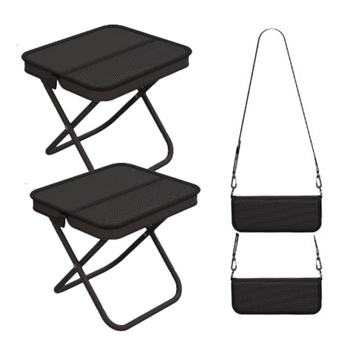 일상가 탄소강 휴대용 크로스백 파우치형 포켓형 초경량 캠핑 접이식 의자, 2개, 블랙