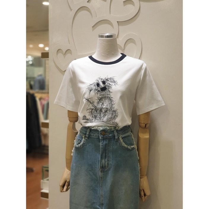 샤틴 패턴 라운드 반팔 티셔츠