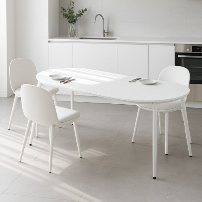 플랫 화이트 타원 카페 테이블 다이닝 원룸 타원형 식탁, 2인용, 화이트타원형