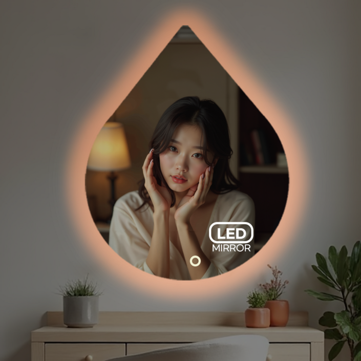 LED 물방울 타원 화장실 화장대 벽걸이 거울 스마트 간접조명 터치스위치 세면대 미용실 거울