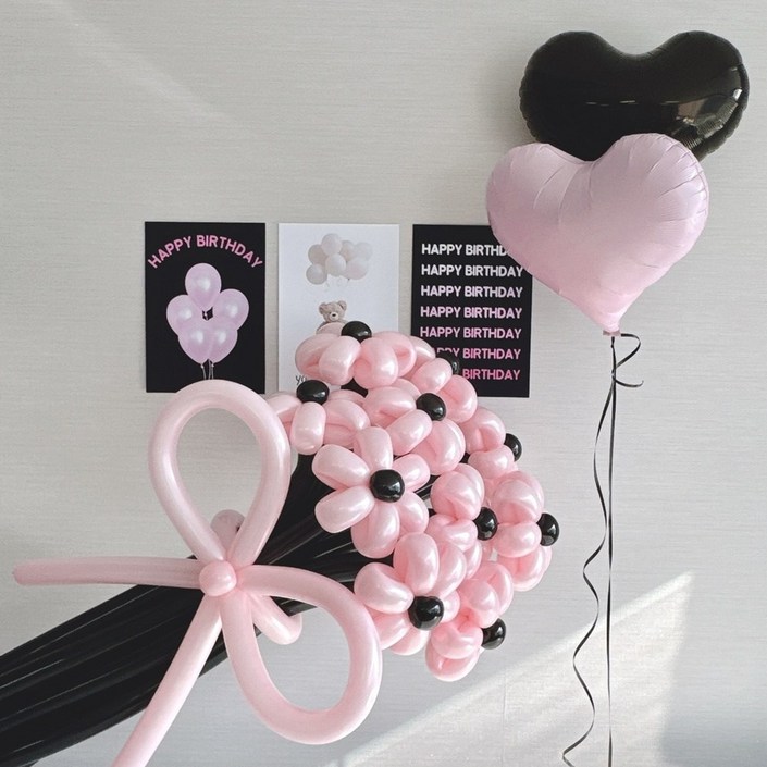 풍선꽃다발 요술 풍선꽃 만들기 세트 DIY 튤립 데이지, 1세트, 블랙핑크