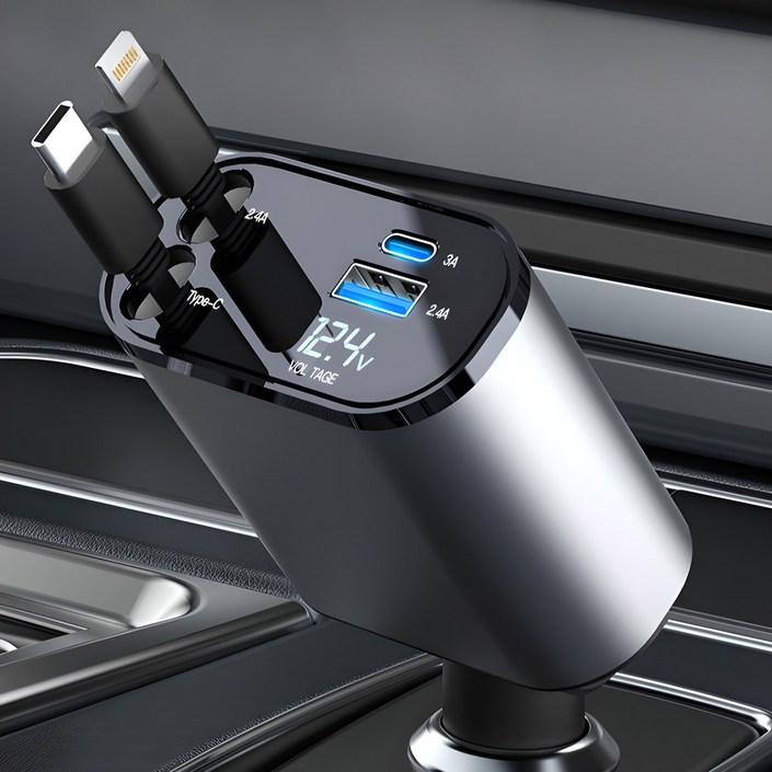 LUMANOKI 겟리비온 차량용 고속 충전기 TYPE-C+애플 릴타입