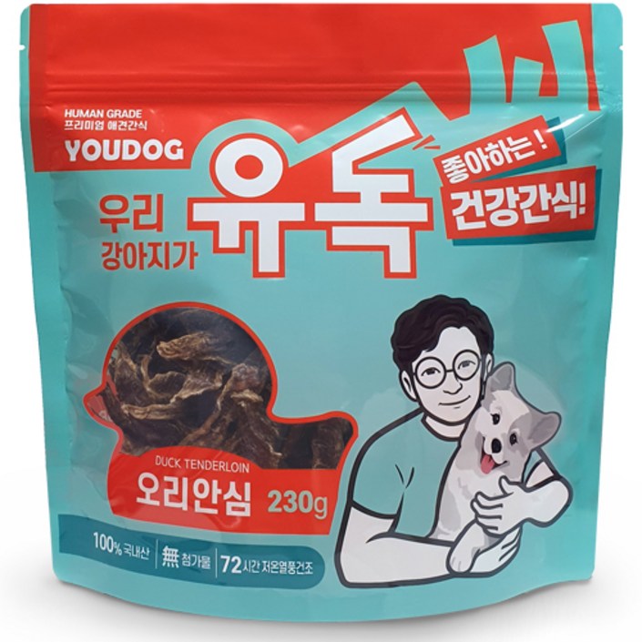 YOUDOG 유독개밥김선생이 만든 국내산 오리가슴살 수제간식 강아지간식 대용량, 200g