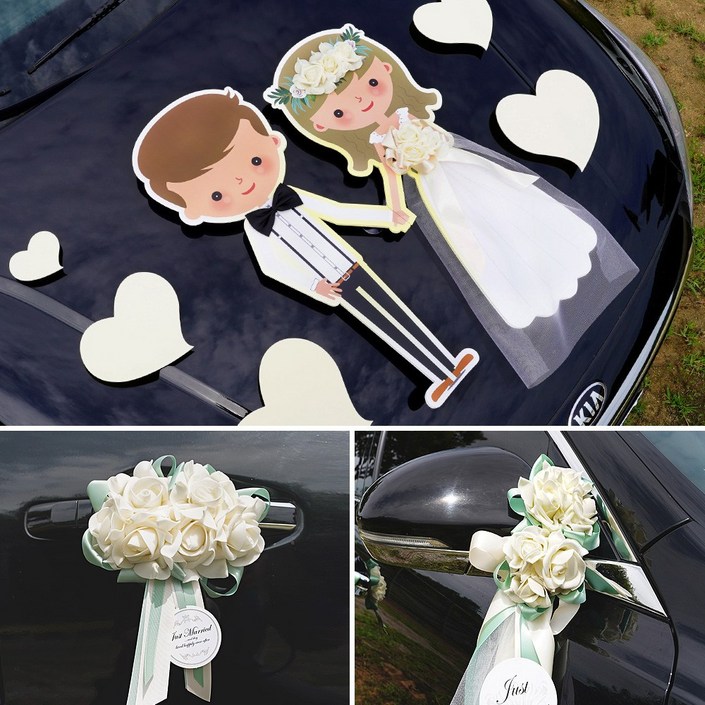 [세트형] 러브헌터 웨딩카장식 세트 리본 꾸미기 자체디자인 국내제작