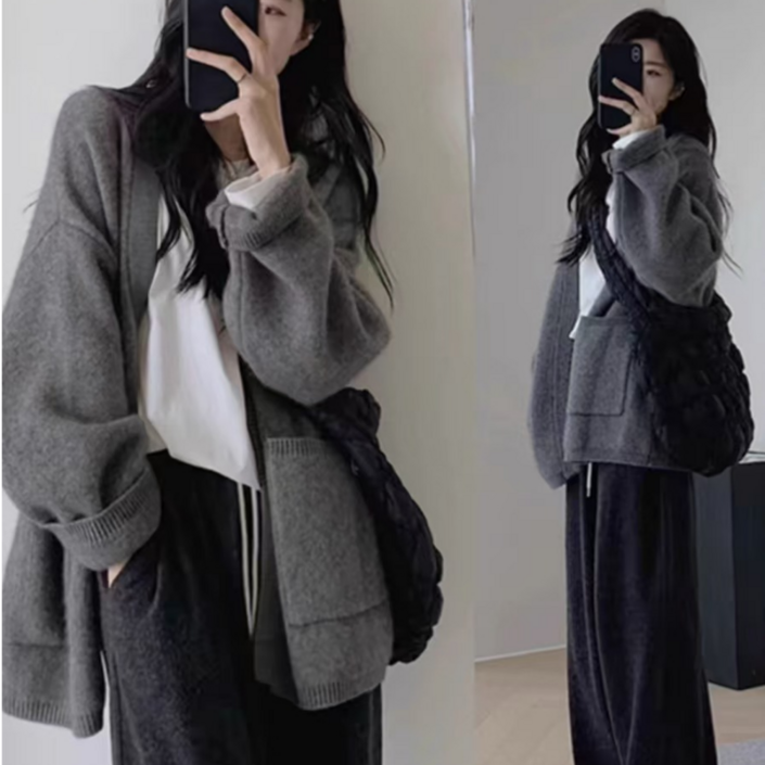 온컴 여성 루즈핏 가디건 니트 오버핏