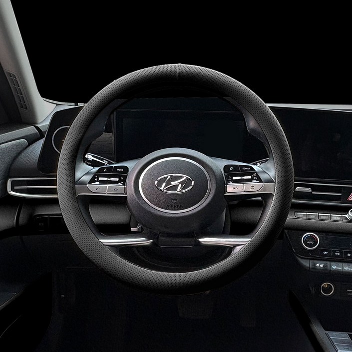 현대 포터2 가죽 핸들커버 타공 미끄럼방지 원형 커버, 블랙