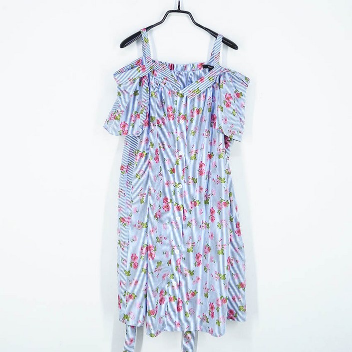 빈티지다온 티렌 여성 뒷밴딩 허리끈 오프숄더 원피스 블루66