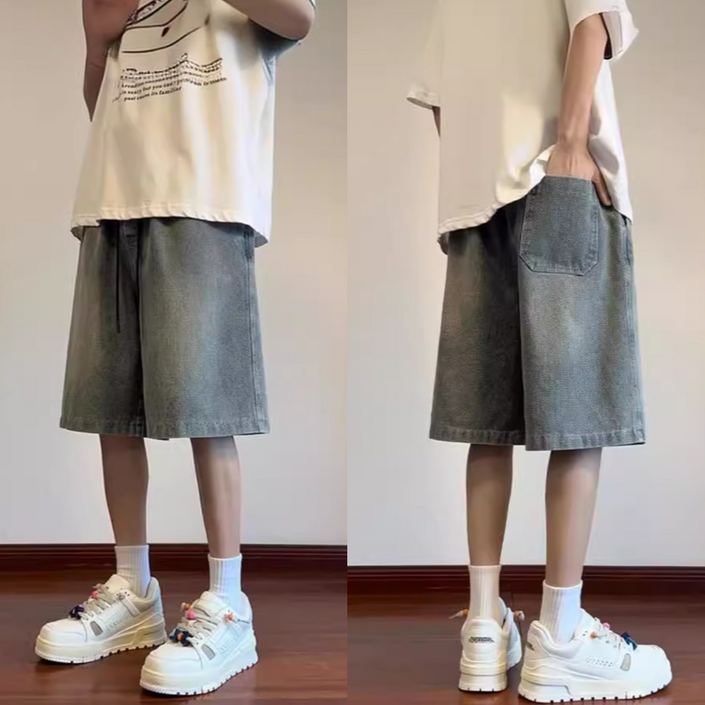 스탠다드 밴딩 와이드 5부 청반바지