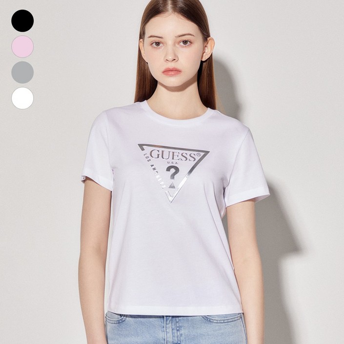 게스 여성 실버 빅삼각 반팔티셔츠 OP2K9404