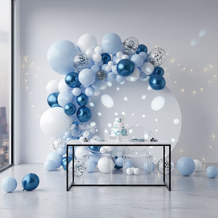 공간뉴데이 파스텔 풀세트 풍선 기념일 이벤트용 파티 풍선, 1세트, 혼합스카이메탈블루화이트