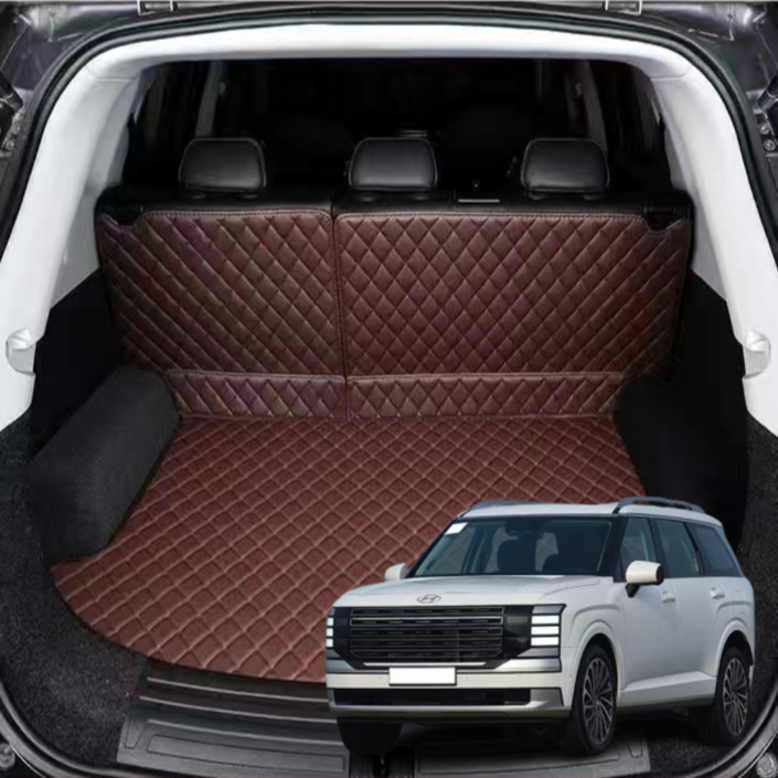 럭키카 디올 뉴 팰리세이드 LX3 트렁크매트 차박매트 카매트 방수 풀커버, 브라운, 9인승3열전동