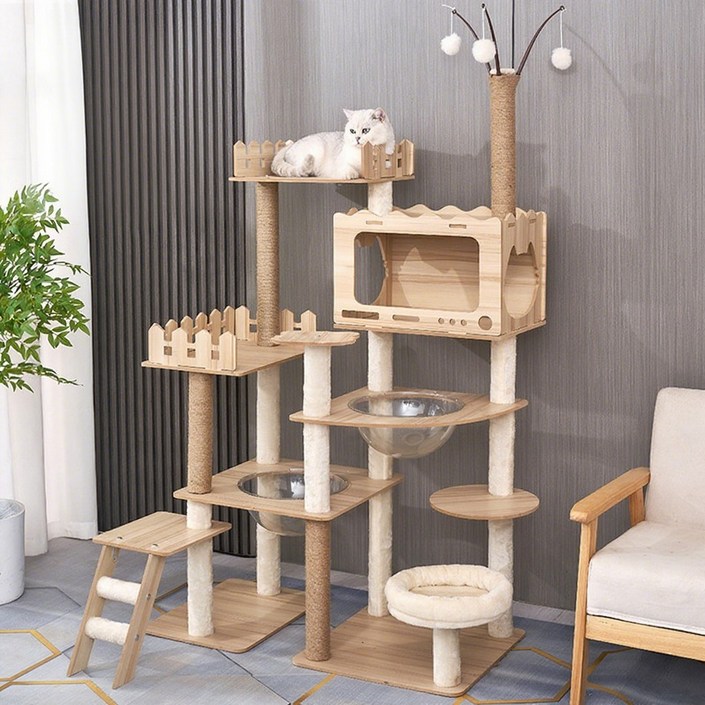 ANYOU 원목 구조로 캣폴  캣타워 펫인 대형 심플 선반 놀이와 휴식 공간 제공