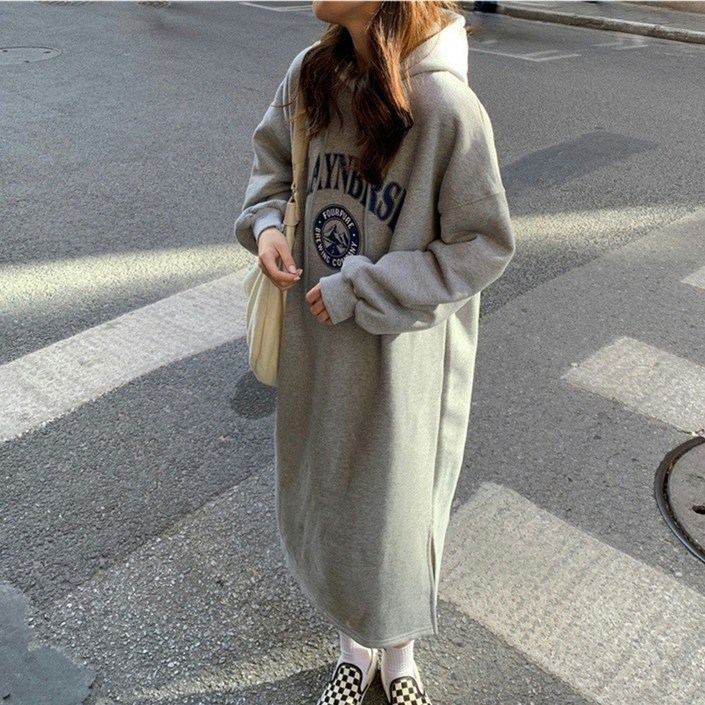 cammello 여성 꾸안꾸 기모안감 오버핏 프린팅 롱원피스 겨울 데일리 홈웨어 마실룩