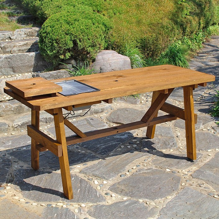 원목 다용도 바베큐 야외 테이블 바베큐 그릴 포함 캠핑 피크닉 데크 마당 정원 나무 식탁 탁자 야외용