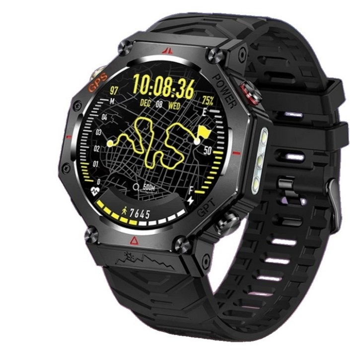 2025 KC91 T-Rex 3 울트라 오리지널 GPS 스마트워치 남성용 10ATM 방수 러기드 군용 스타일 블루투스 통화 피트니스 트래커, 블랙 PU 스트랩