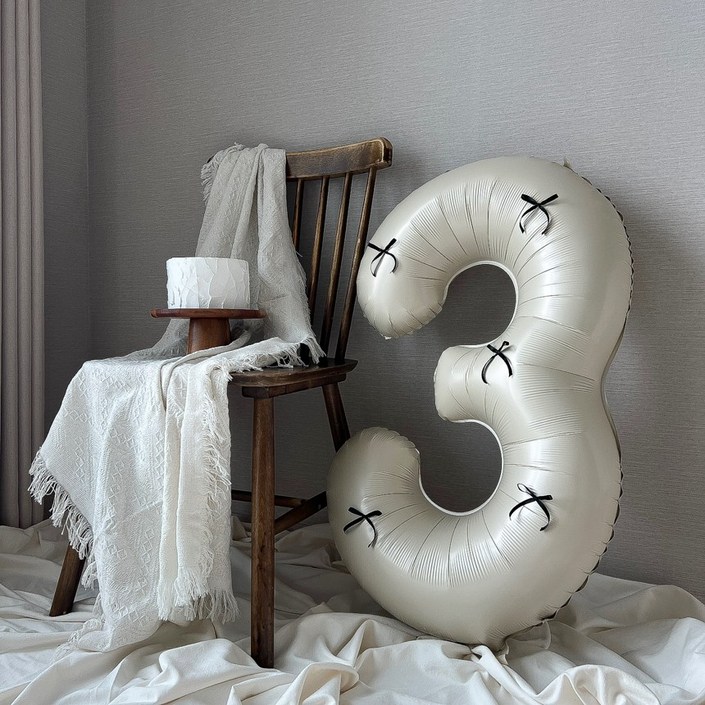 숫자풍선 생일풍선 대형 리본 생일파티용품 이벤트, 베이지(+블랙리본)