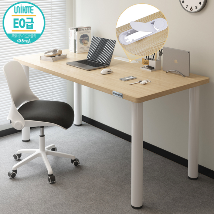 Unihome E0급 업그레이드형 컴퓨터 책상 튼튼한 다용도 테이블, 원목색