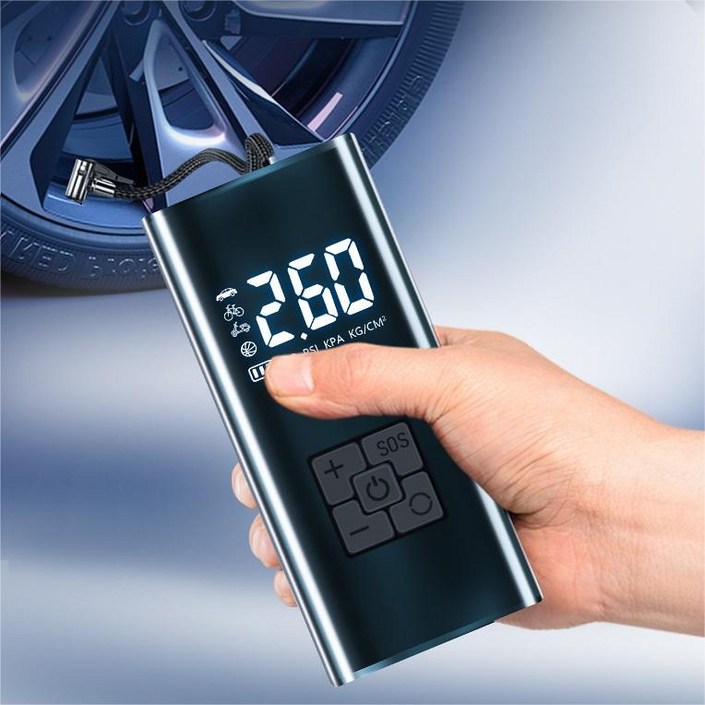 타이어 공기압 주입기 휴대용 무선 올인원 세트 6000mAh 타이어 압력 모니터링led손전등보조배터리자동차 농구공 자전거 오토바이 다용도에어펌프
