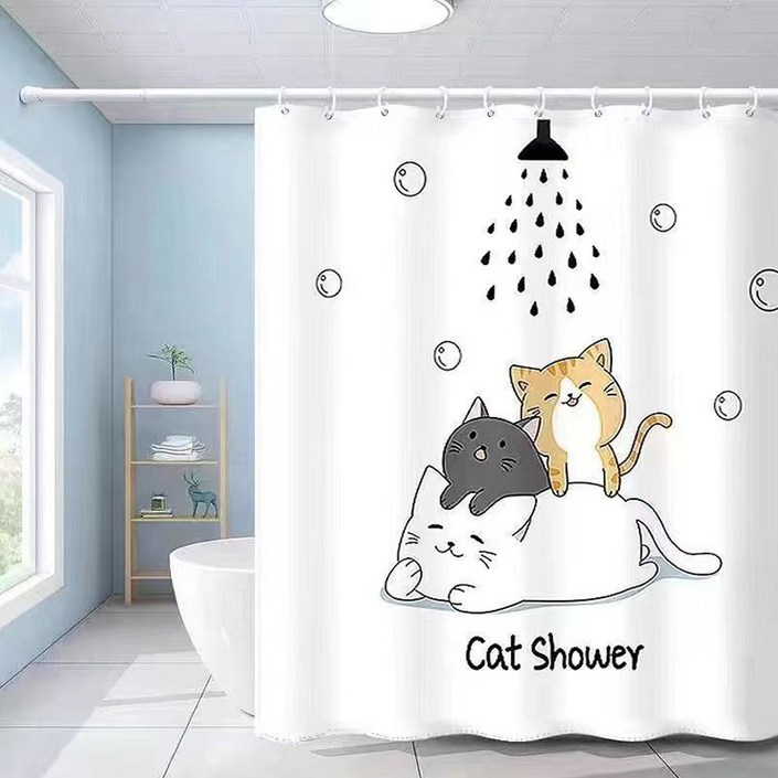 패브릭 욕실 샤워커튼 캣샤워 180cm커튼고리포함, 화장실 욕조 욕실 방수 커튼 커텐 가림막