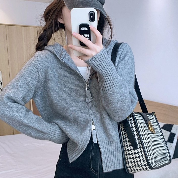 예쁨시전 데일리 가을겨울 투웨이 니트 후드 집업