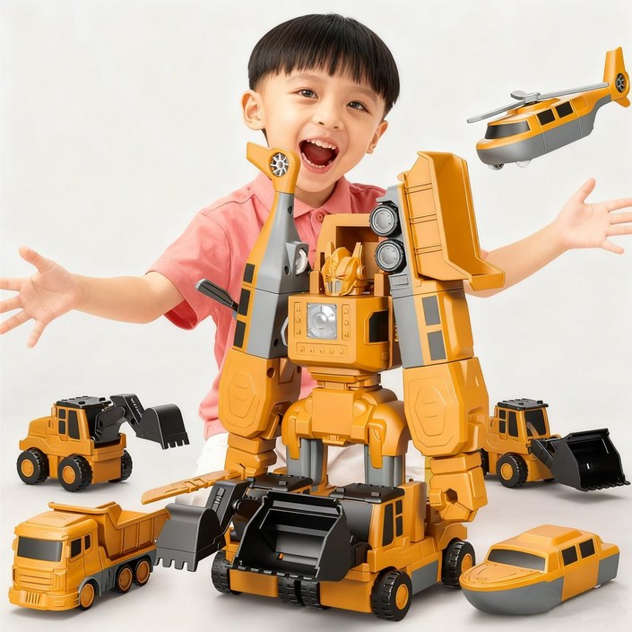 토요요 자석 공사 변신 로봇 조립 장난감 경찰 포크레인 완구JMBX1