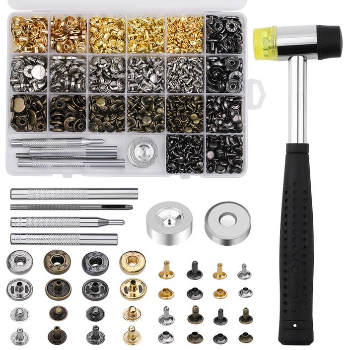 가죽 수공도구 320 종 가죽 리벳 , 60 종 가죽 단추펀치 도구 세트, 6mm 8mm 양면 리벳 DIY 공예 세트, 1개