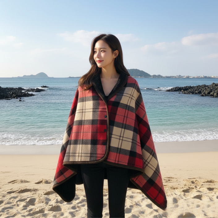 DUGN 양면 극세사 망토 똑딱이 담요 대형 고급형 중량UP 140X100cm