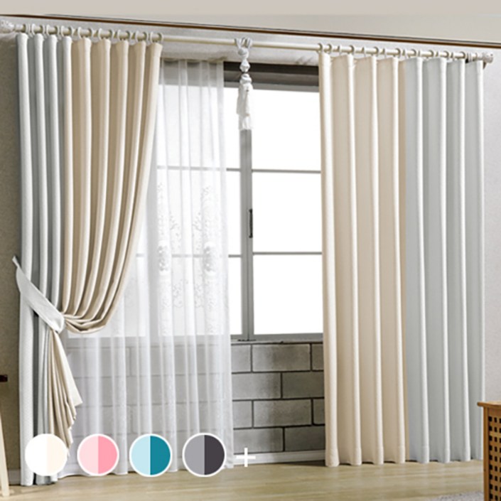 빠른배송 시우데코 투톤암막커튼2p커튼끈커튼레일핀형