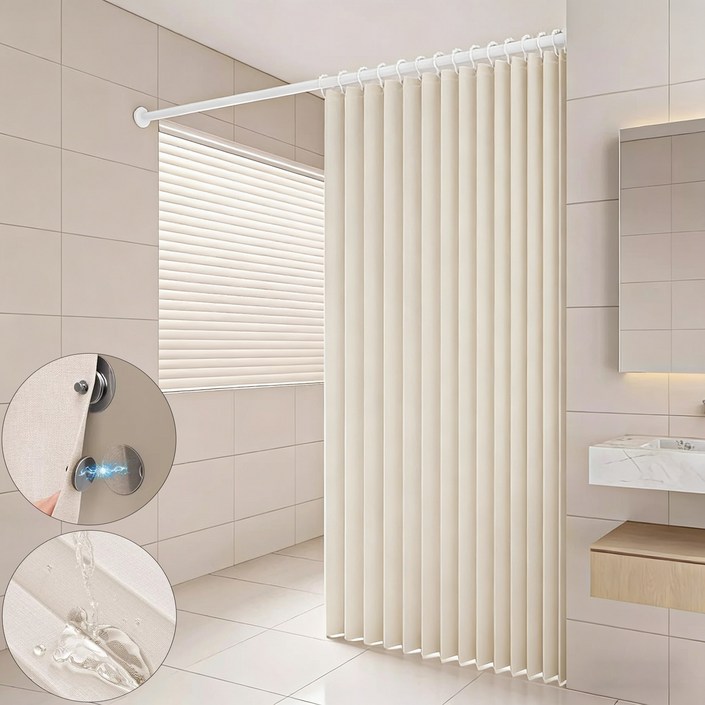 욕실 패브릭 샤워커튼 방수 곰팡이방지 자기흡인 건습분리 화장실 공간분리