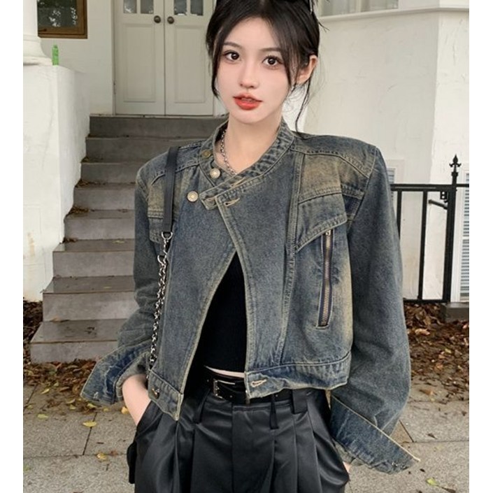 모몰라티 여성용 세미 크롭 데님 청자켓 빈티지워싱 자켓 모몰라티 여성용 세미 크롭 데님 청자켓 빈티지워싱 자켓