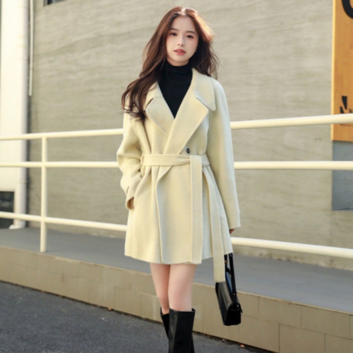 죠니제리 여성 하프 코트 스탠드칼라 이중 넥카라 트렌치 하객룩 정장 자켓