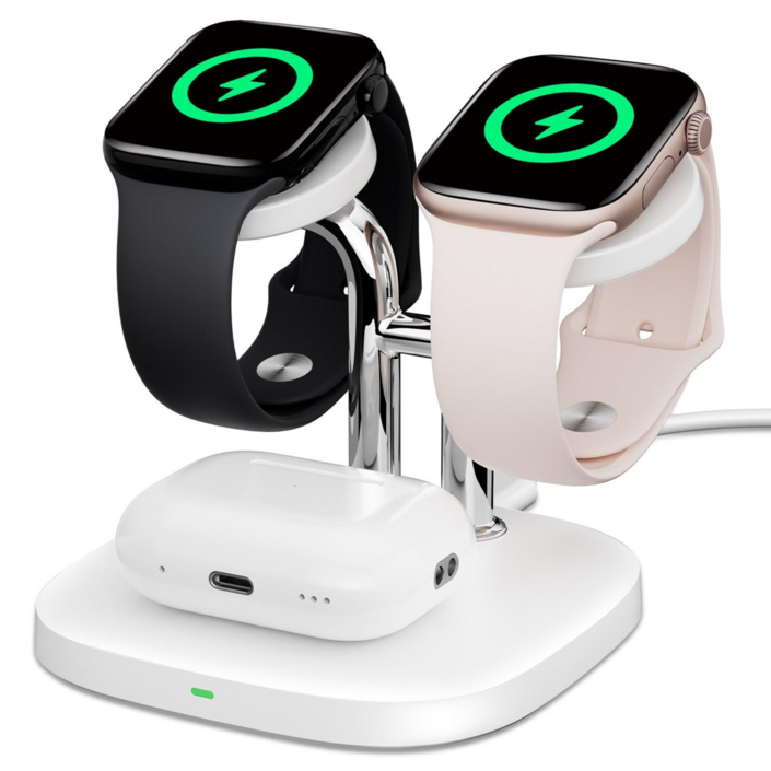 SwanScout 704A 애플워치 듀얼 무선충전기 아이워치 에어팟 3in1 충전 거치대 호환 화이트, 회이트, 1개